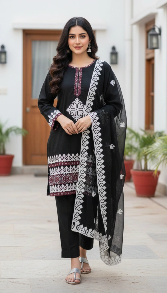Aplic Work Embroidered Three-Piece Suit