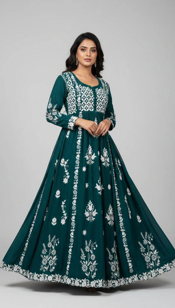Soft Lawn Chikankari A-line Frock